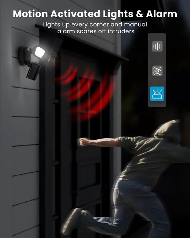 Alt view image 9 of 14 - ieGeek Floodlight Camera, Outdoor Home Security Camera, 2K Wired Flood Light Camera Outdoor with Motion Sensor Cam, 2600 Lumens, Color Night Vision, 110dB Siren, 2 Way Audio, Compatible with Alexa