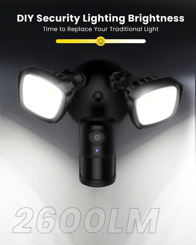 Alt view image 12 of 14 - ieGeek Floodlight Camera, Outdoor Home Security Camera, 2K Wired Flood Light Camera Outdoor with Motion Sensor Cam, 2600 Lumens, Color Night Vision, 110dB Siren, 2 Way Audio, Compatible with Alexa