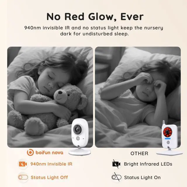 Alt view image 11 of 14 - 5" Baby Monitor No Wi-Fi,No-Glow Night Vision, Baby Camera with 1080P IPS Screen, Two-Way Audio,Temperature Monitoring, 3X Zoom, Lullabies,Sound Detection
