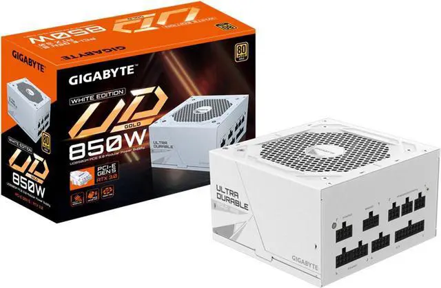 Main image of GIGABYTE GP-UD850GM PG5W PCIE 5 ATX 3.0 Fully Modular Gaming Power Supply - 80 Plus Gold Certified 850W - Japanese Capacitors - ATX PSU