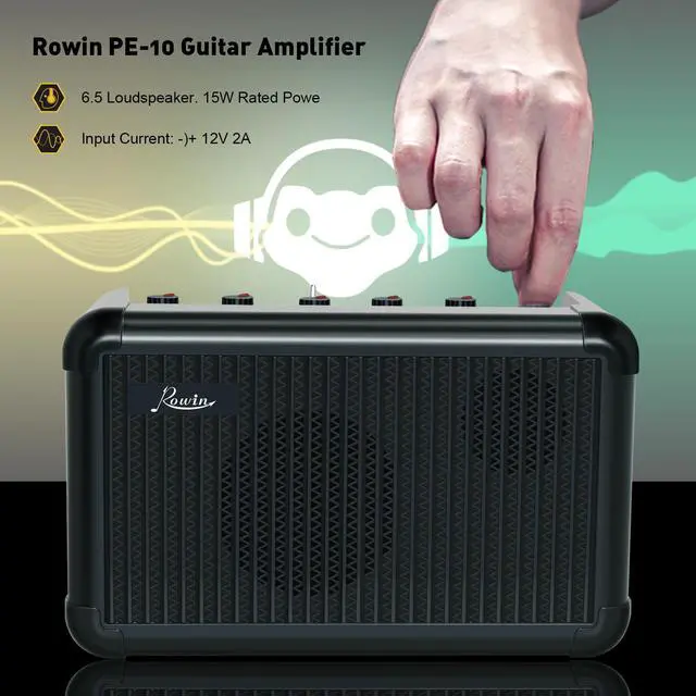 Alt view image 6 of 7 - Rowin PE-10 15W Amplifier For Electric Guitar Mini Multi-Functional AMP Hign-Performance Rechargeable Battery & Blutooth Connection With Adapter Inside