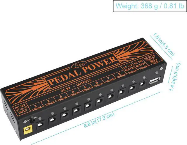 Alt view image 3 of 7 - Rowin PW-1 Pedal Power Supply Update Output Multi Circuit Power Supply For Guitar Pedal 10 Ways 9V/12V/18V DC Outputs & 1 Way 5V USB True Bypass