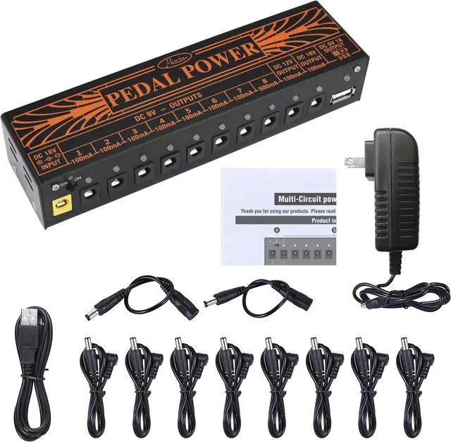 Main image of Rowin PW-1 Pedal Power Supply Update Output Multi Circuit Power Supply For Guitar Pedal 10 Ways 9V/12V/18V DC Outputs & 1 Way 5V USB True Bypass