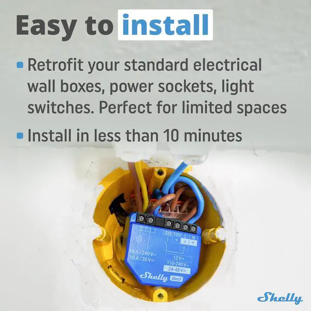 Alt view image 3 of 7 - Shelly 1 Gen3 | WiFi & Bluetooth Smart Relay Switch with Dry Contacts | 1-Channel 16A | Compatible with Google Home, Alexa & SmartThings | No Hub required | Home Automation