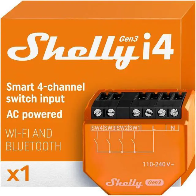 Main image of Shelly i4 Gen3 | WiFi & Bluetooth Smart 4-digital inputs controller of Shelly Relays | Remote Control | Compatible with Google Home & Alexa | iOS & Android App | No Hub | Multi-Click | Home Automation
