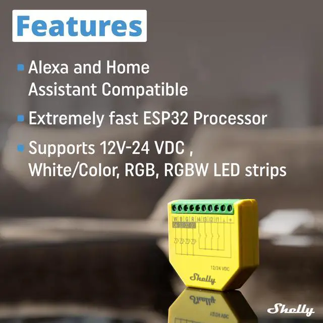 Alt view image 3 of 7 - Shelly Plus RGBW PM | WiFi & Bluetooth Smart Remote Control for RGBW | Power Metering  | No Hub required | Compatible with Google Home & Alexa | iOS & Android App | Home Automation