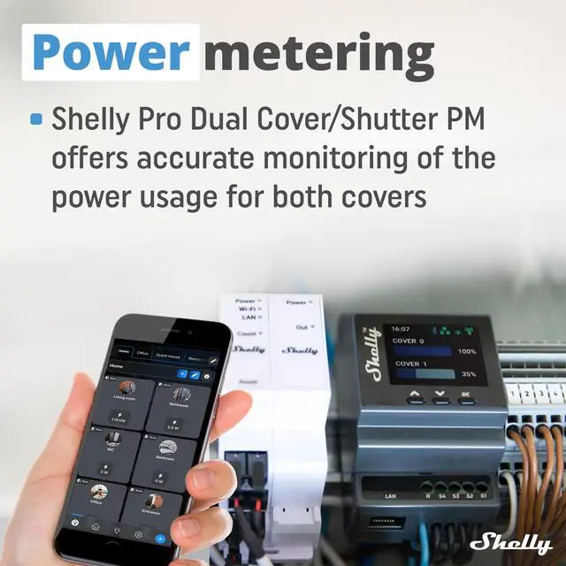 Alt view image 4 of 7 - Shelly Pro Dual Cover/Shutter PM | LAN, Wi-Fi and Bluetooth Connection | Professional DIN Rail Smart Dual Cover/Shutter Controller | 2x 16 A Covers | Precise Power Metering | Home Automation