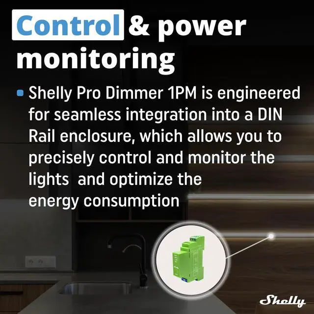 Alt view image 2 of 8 - Shelly Pro Dimmer 1PM | Wi-Fi, LAN & Bluetooth 1-Channel Smart Dimmer with Power Metering | Home Automation | DIN Rail | Compatible with Alexa & Google Home | iOS Android App (Pro Dimmer 1PM)