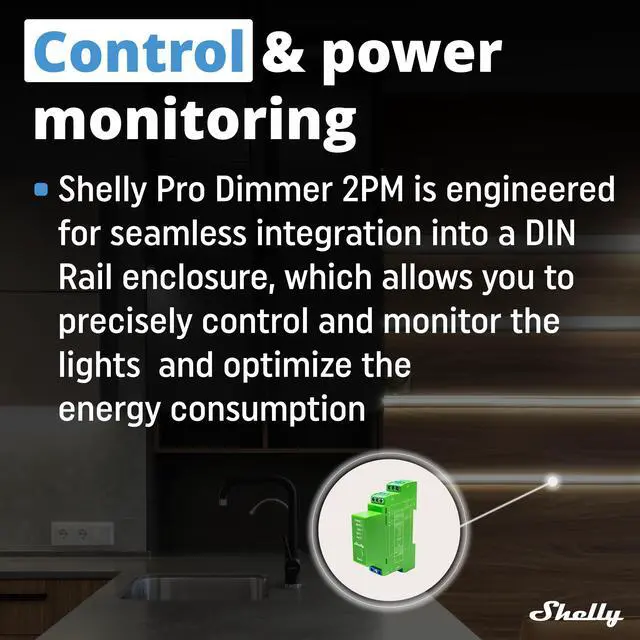 Alt view image 3 of 7 - Shelly Pro Dimmer 2PM | Wi-Fi, LAN & Bluetooth 2-Channel Smart Dimmer | Power Metering | DIN Rail | Compatible with Google Home & Alexa | iOS & Android App | Dimmable Lights | Home Automation