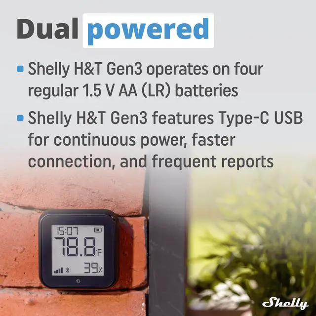 Alt view image 4 of 7 - Shelly H&T Gen 3 | Wi-Fi & Bluetooth Temperature | Humidity Sensor & Weather Station (Wall Mountable, No Hub Required) | Black
