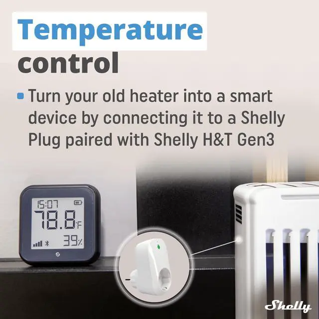 Alt view image 3 of 7 - Shelly H&T Gen 3 | Wi-Fi & Bluetooth Temperature | Humidity Sensor & Weather Station (Wall Mountable, No Hub Required) | Black