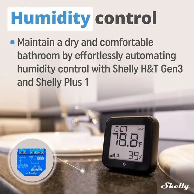 Alt view image 2 of 7 - Shelly H&T Gen 3 | Wi-Fi & Bluetooth Temperature | Humidity Sensor & Weather Station (Wall Mountable, No Hub Required) | Black