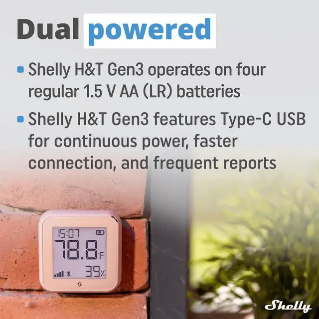 Alt view image 4 of 7 - Shelly H&T Gen 3 | Wi-Fi & Bluetooth Temperature | Humidity Sensor & Weather Station (Wall Mountable, No Hub Required) | Mocha