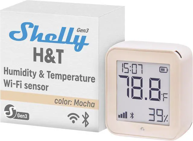 Main image of Shelly H&T Gen 3 | Wi-Fi & Bluetooth Temperature | Humidity Sensor & Weather Station (Wall Mountable, No Hub Required) | Mocha