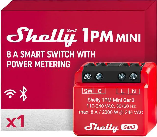 Main image of Shelly 1PM Mini Gen3 | Wi-Fi & Bluetooth Smart Relay Switch | 1 channel 8A | power metering | Compatible with Alexa & Google Home | Home Automation