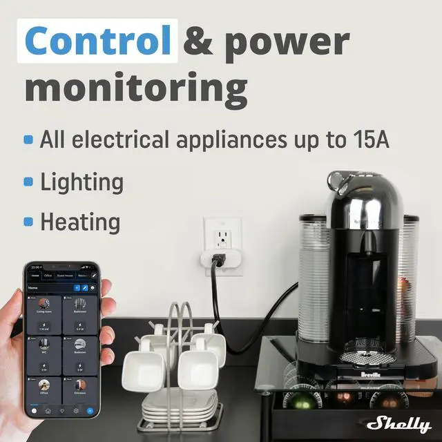 Alt view image 4 of 7 - Shelly Plus Plug US | WiFi & Bluetooth Operated Smart Plug with Power Measurement | Home Automation | Monitor Appliances  iOS & Android App | Compatible with Google Home and Alexa