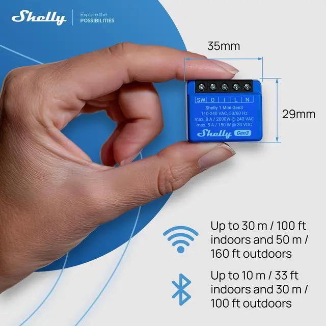 Alt view image 2 of 7 - Shelly 1 Mini Gen3 | Wi-Fi & Bluetooth Smart Relay Switch | 1 channel 8A | Compatible with Alexa & Google Home | Dry Contacts | No Hub Required