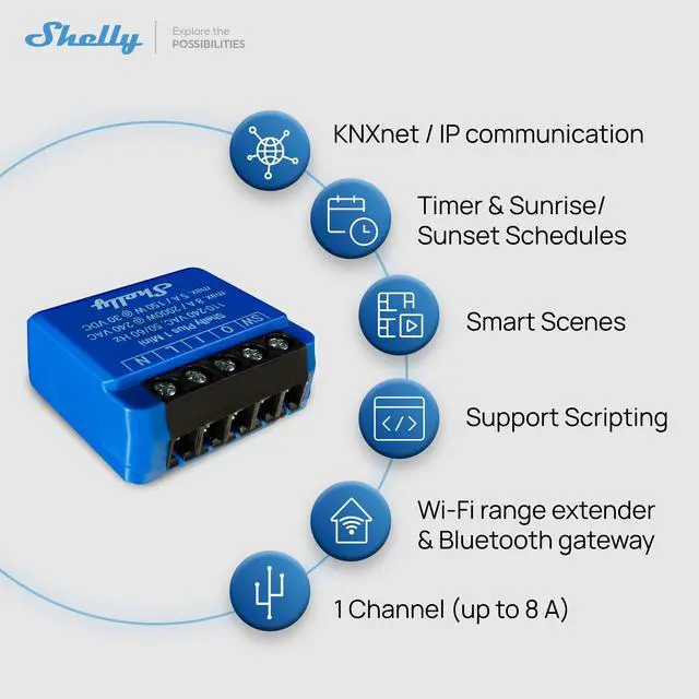 Alt view image 4 of 7 - Shelly 1 Mini Gen3 | Wi-Fi & Bluetooth Smart Relay Switch | 1 channel 8A | Compatible with Alexa & Google Home | Dry Contacts | No Hub Required