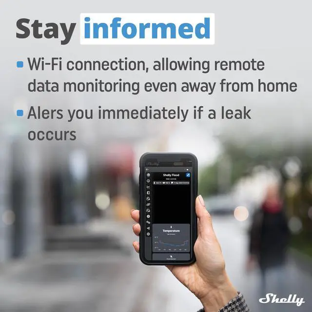 Alt view image 4 of 7 - Shelly Flood | Wireless Smart flood Sensor | Leaking & Dripping Alarm | Temperature Measurement | Floor Heating Control | iOS & Android App | Compact Design