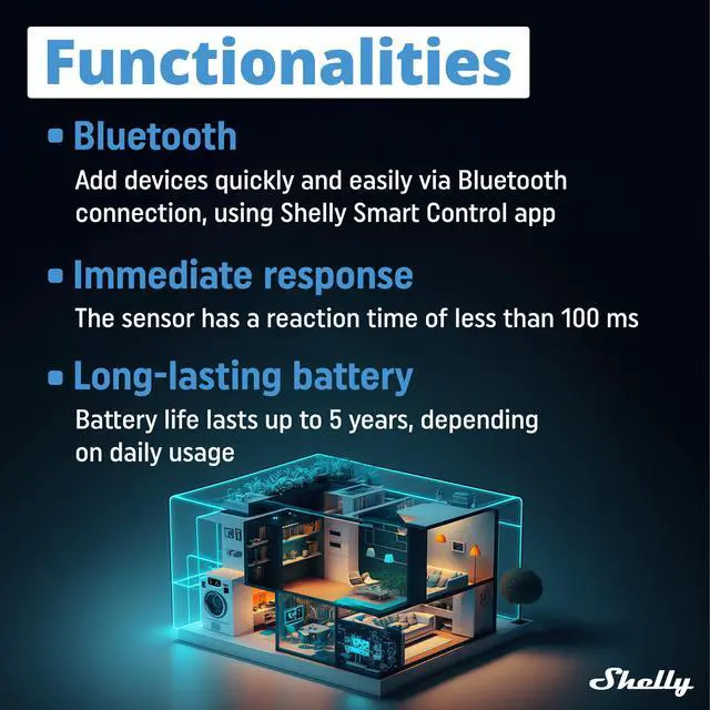Alt view image 4 of 7 - Shelly Blu Motion | Bluetooth Motion & Lux Sensor | Compatible with Google Home & Alexa | iOS & Android App |  Up to 30 Ft. Range |  Long-Lasting Battery | Home Automation