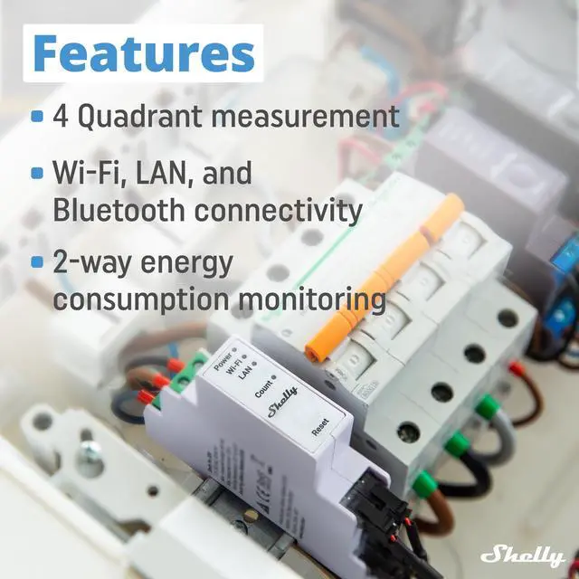 Alt view image 2 of 7 - Shelly Pro 3EM (120A) | Wi-Fi & Bluetooth 3-Phase Smart Energy Meter | 2-Way Consumption | Compatible with Google Home & Alexa | iOS & Android App | No Hub Required | Home Automation