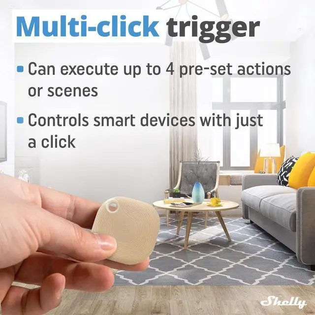 Alt view image 3 of 7 - Shelly Blu Button Tough | Bluetooth-Operated Multi-Click Action and Scenes Activation Button | Versatile Control | IP54 Waterproof | Broad Range | Home Automation |Mocha
