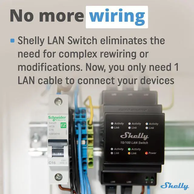 Alt view image 4 of 7 - Shelly LAN Switch | 5 Port RJ45 10/100 Mbps Fast Ethernet Switch | DIN-Mountable | Fanless | Plug & Play | Energy-Saving | Easy Installation & Configuration | No Additional Adapter Required