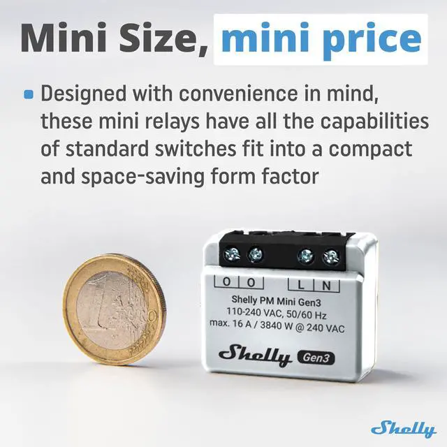 Alt view image 7 of 7 - Shelly PM Mini Gen3 | WiFi & Bluetooth Smart Energy Meter | 1 Channel 16 A | Compatible with Google Home & Alexa | iOS & Android App | No Hub Required | Smart Schedules | Home Automation