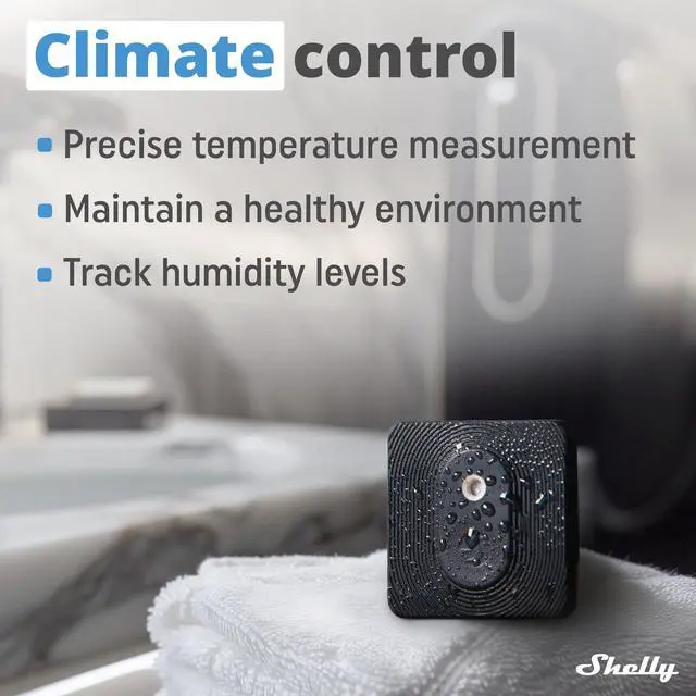 Alt view image 5 of 7 - Shelly Blu H&T | Bluetooth Smart Temperature & Humidity Sensor with Remote App Control & Monitoring | Splash and dust-proof | Smart Scenes | Notification Alerts | Free Data Storage Export | Black