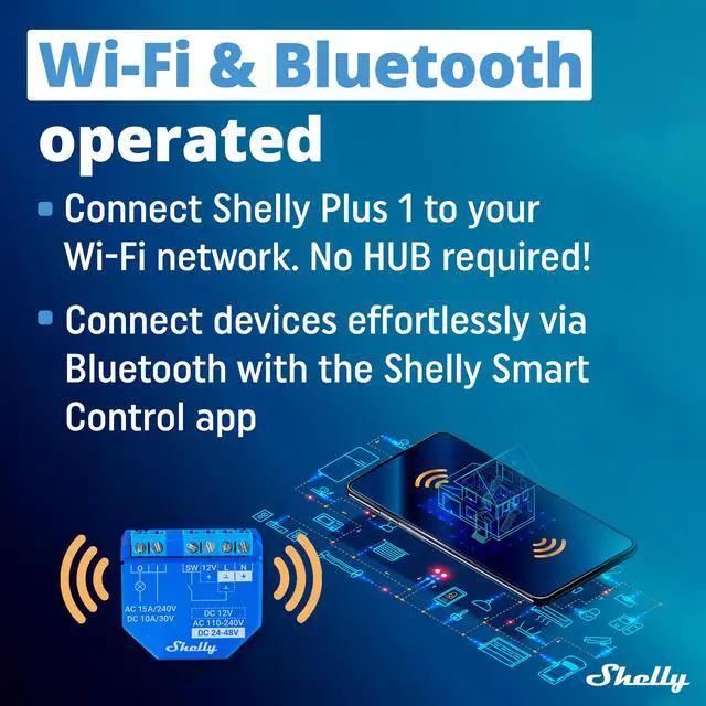 Alt view image 2 of 7 - Shelly Plus 1 UL certified | Wi-Fi & Bluetooth Smart Relay Switch | Dry Contacts | Google Home, Alexa  & SmartThings Compatible | No Hub | Remote Control | Garage Door Opener | Home Automation