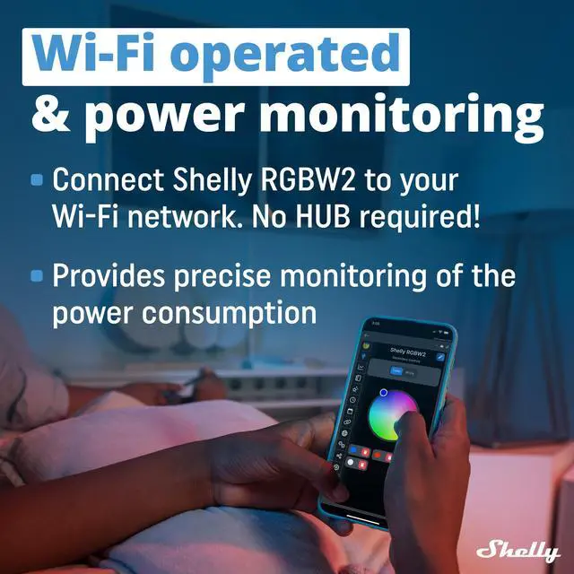 Alt view image 2 of 7 - Shelly RGBW2 |The smallest smart Wi-Fi solution for any LED strips | 12/24V AC/DC 12A up to 288W | RGBW | 4x single color LED strips or any LED dimmable lights | Compatible with Google Home & Alexa