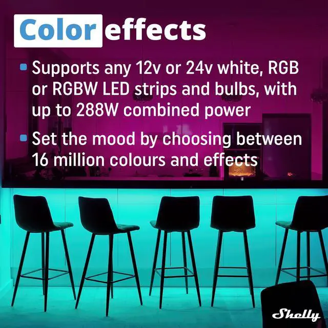Alt view image 6 of 7 - Shelly RGBW2 |The smallest smart Wi-Fi solution for any LED strips | 12/24V AC/DC 12A up to 288W | RGBW | 4x single color LED strips or any LED dimmable lights | Compatible with Google Home & Alexa