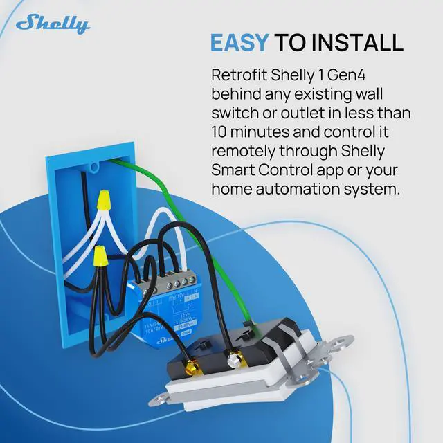 Alt view image 4 of 7 - Shelly 1 Gen4 | WiFi, Bluetooth & Zigbee Smart Relay Switch with Dry Contacts | 1-Channel 16A | Compatible with Google Home, Alexa & SmartThings | No Hub required | Home Automation