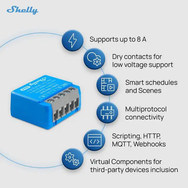 Alt view image 2 of 7 - Shelly 1 Mini Gen4 | Wi-Fi & Bluetooth Smart Relay Switch | 1 channel 8A | Compatible with Alexa & Google Home | Dry Contacts | No Hub Required