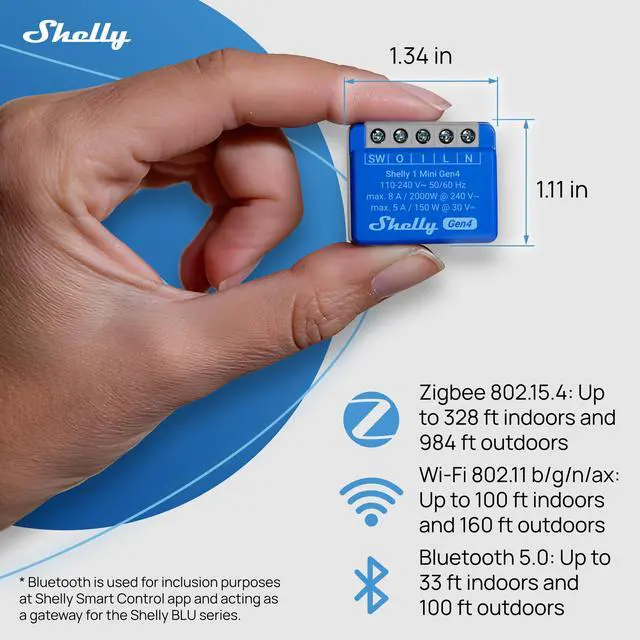 Alt view image 5 of 7 - Shelly 1 Mini Gen4 | Wi-Fi & Bluetooth Smart Relay Switch | 1 channel 8A | Compatible with Alexa & Google Home | Dry Contacts | No Hub Required