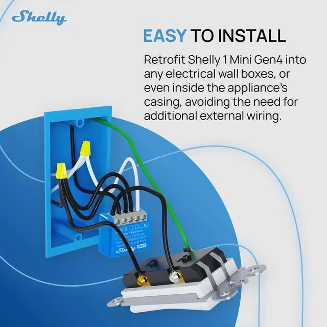Alt view image 4 of 7 - Shelly 1 Mini Gen4 | Wi-Fi & Bluetooth Smart Relay Switch | 1 channel 8A | Compatible with Alexa & Google Home | Dry Contacts | No Hub Required