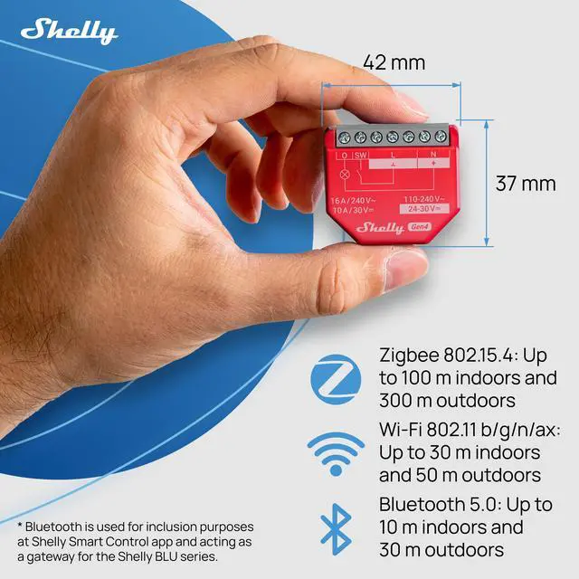 Alt view image 5 of 7 - Shelly 1PM Gen4 | Smart Relay Switch with Power Metering | WiFi, Bluetooth & Zigbee | 1-Channel 16A | Compatible with Alexa & Google Home | iOS & Android App | No Hub | Home Automation