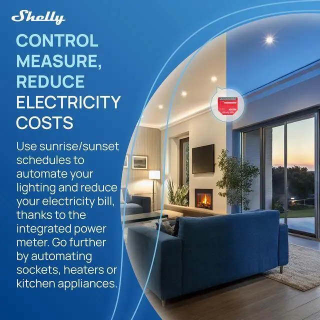 Alt view image 6 of 7 - Shelly 1PM Gen4 | Smart Relay Switch with Power Metering | WiFi, Bluetooth & Zigbee | 1-Channel 16A | Compatible with Alexa & Google Home | iOS & Android App | No Hub | Home Automation