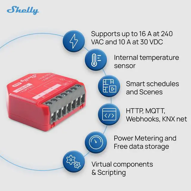 Alt view image 2 of 7 - Shelly 1PM Gen4 | Smart Relay Switch with Power Metering | WiFi, Bluetooth & Zigbee | 1-Channel 16A | Compatible with Alexa & Google Home | iOS & Android App | No Hub | Home Automation
