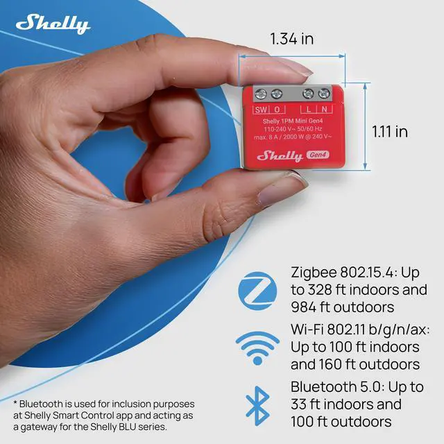 Alt view image 5 of 7 - Shelly 1PM Mini Gen4 | Wi-Fi, Bluetooth & Zigbee Smart Relay Switch | 1 channel 8A | power metering | Compatible with Alexa & Google Home | Home Automation