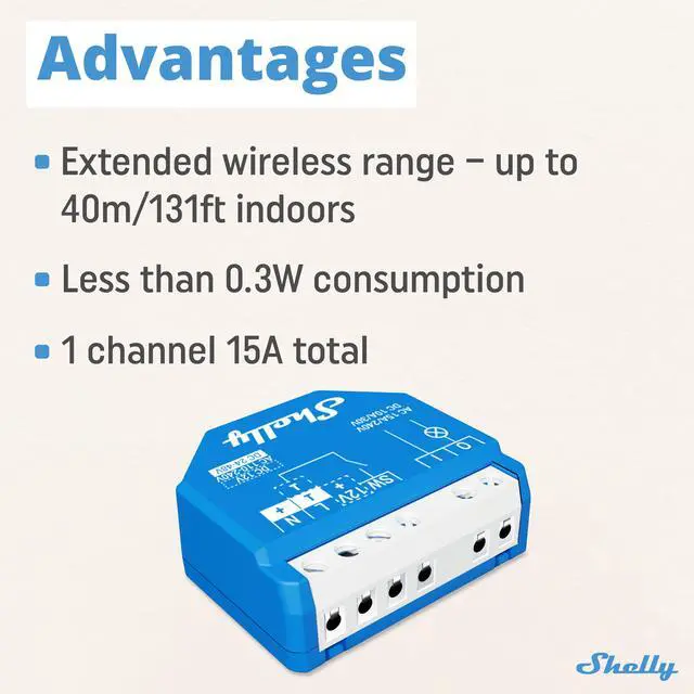 Alt view image 4 of 7 - Shelly Wave 1 LR UL | Z-Wave Long Range Smart Switch Relay, 1-Channel 15A Dry Contact | Low Power Consumption | Compatible with iOS & Android App | Home Automation