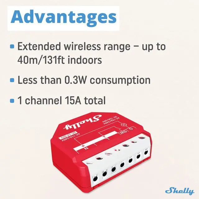 Alt view image 3 of 6 - Shelly Wave 1PM US LR UL | Z-Wave Long Range Smart Switch Relay, 1-Channel 15A with Power Metering | Compatible with iOS & Android App | Home Automation