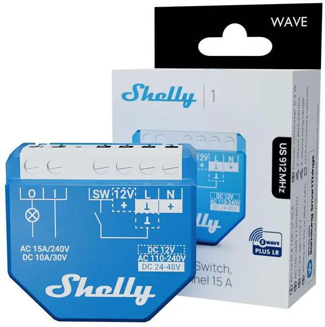 Main image of Shelly Wave 1 LR UL | Z-Wave Long Range Smart Switch Relay, 1-Channel 15A Dry Contact | Low Power Consumption | Compatible with iOS & Android App | Home Automation
