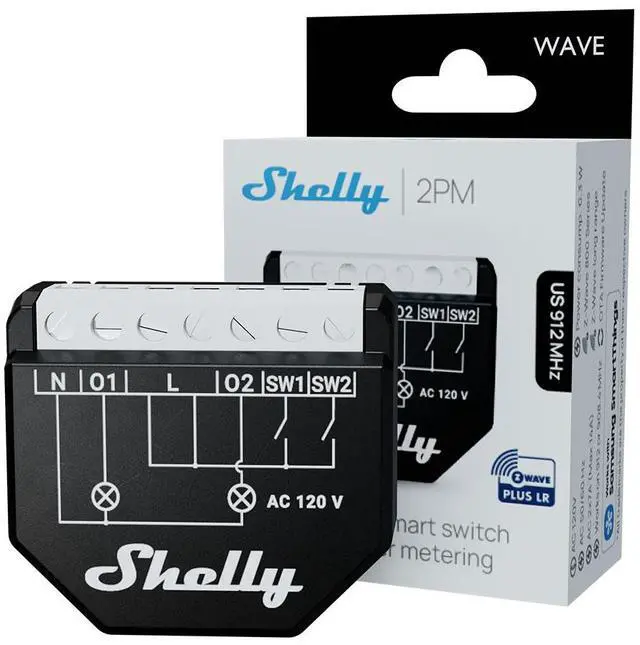 Main image of Shelly Wave 2PM LR UL | Z-Wave Long Range Smart Switch Relay, 2-Channel 16 A with Power Metering | Compatible with iOS & Android App | Home Automation