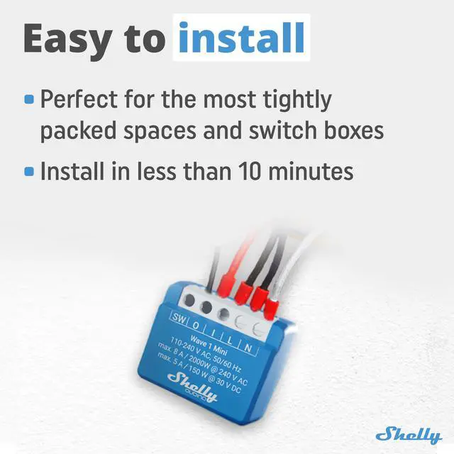 Alt view image 5 of 7 - Shelly Wave 1 Mini US LR | Z-Wave Long Range Smart Switch | 8 A | Potential-Free Contacts | Smart Scenes | Home Automation