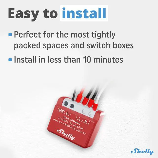 Alt view image 5 of 7 - Shelly Wave 1PM Mini LR | Z-Wave Long Range Smart Switch | Power Monitoring | 8 A | Easy Setup | Home Automation