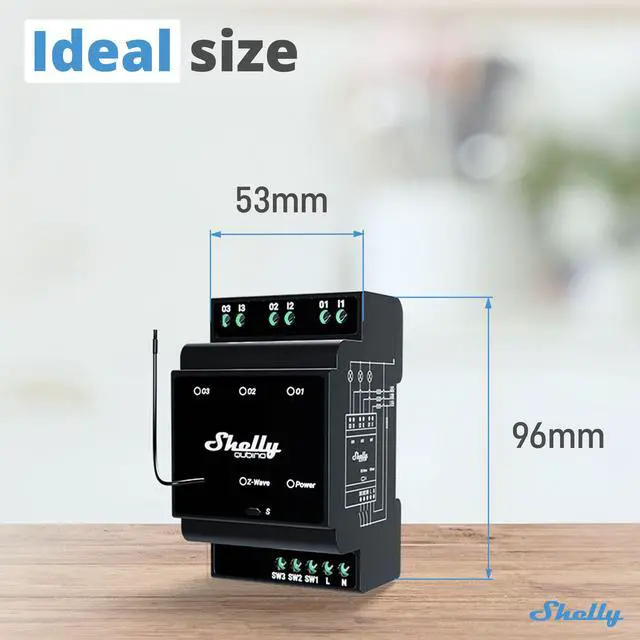 Alt view image 7 of 7 - Shelly Wave Pro 3 US LR | Z-wave Long Range 3-Channel Smart Switch | 16A | Dry Contacts | DIN-mountable | Home & Facility Automation