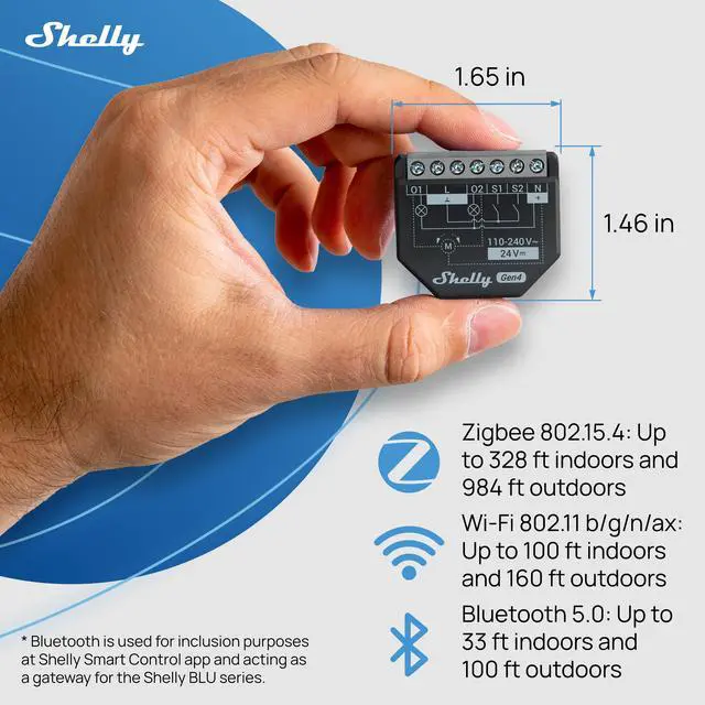 Alt view image 4 of 7 - Shelly 2PM Gen4 16A 2-Channel (2x10A) Smart Relay with Power Measurement (Wi-Fi, Matter & Zigbee)