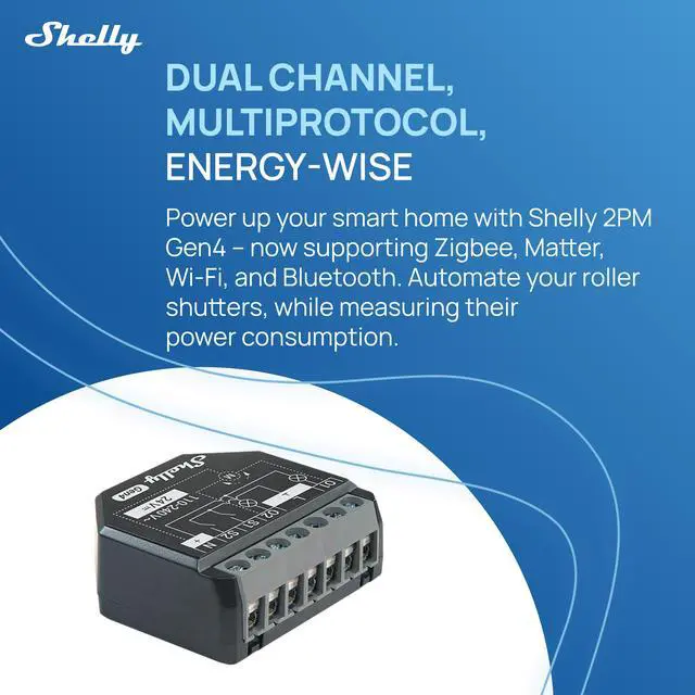 Alt view image 6 of 7 - Shelly 2PM Gen4 16A 2-Channel (2x10A) Smart Relay with Power Measurement (Wi-Fi, Matter & Zigbee)