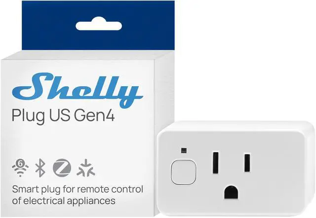 Shelly Plug US Gen4 (White) Smart Home Plug | Wi-Fi, Bluetooth & ZigBee Plug | Matter & Apple HomeKit | 1800W | Energy Monitoring & Light Sensor